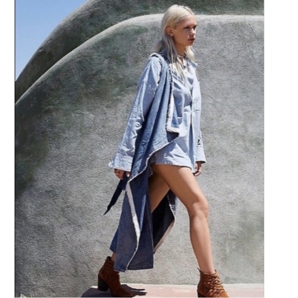 Free People Faye Chambray trendy denim maxi waterfall vest Boho, rodeo, festival - Picture 3 of 13